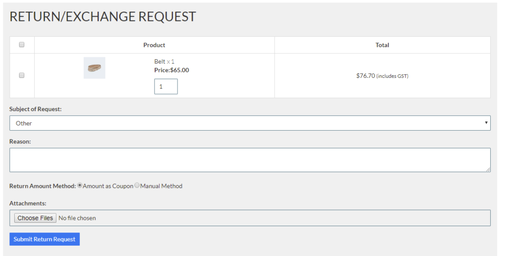 woocommerce return request